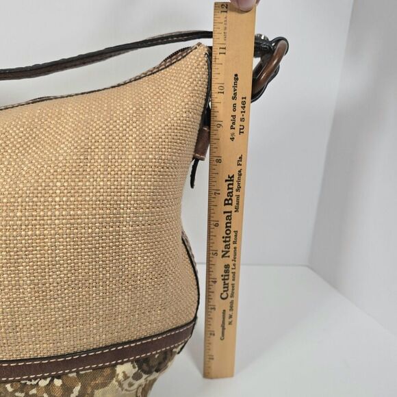 Fossil Shoulder Bag Natural Woven Fabric Paisley Leather Brown Beige Wooden Key - Picture 12 of 13